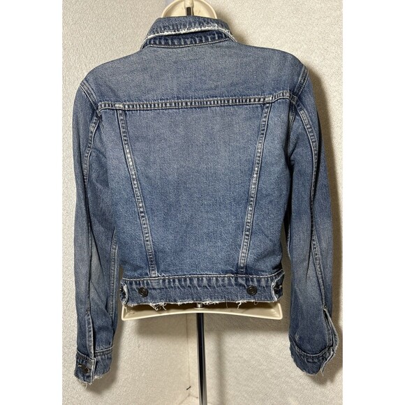 Current/Elliott The Baby Trucker Grassland Denim Jean Jacket Women 1 Destressed - Picture 4 of 10